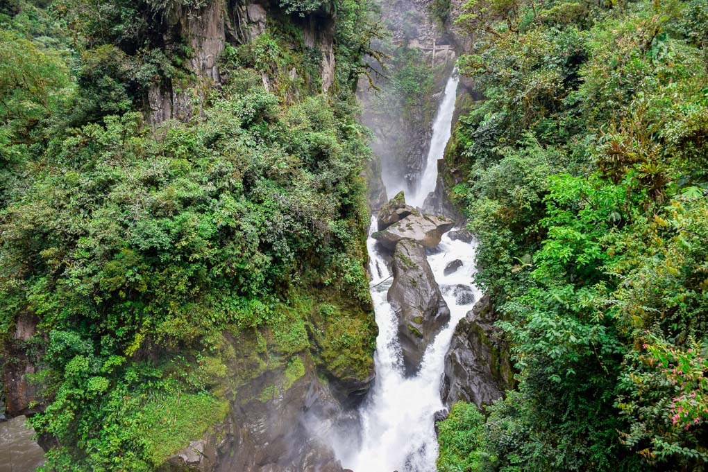 The Devil's Cauldron waterfall in Banos, Ecuador