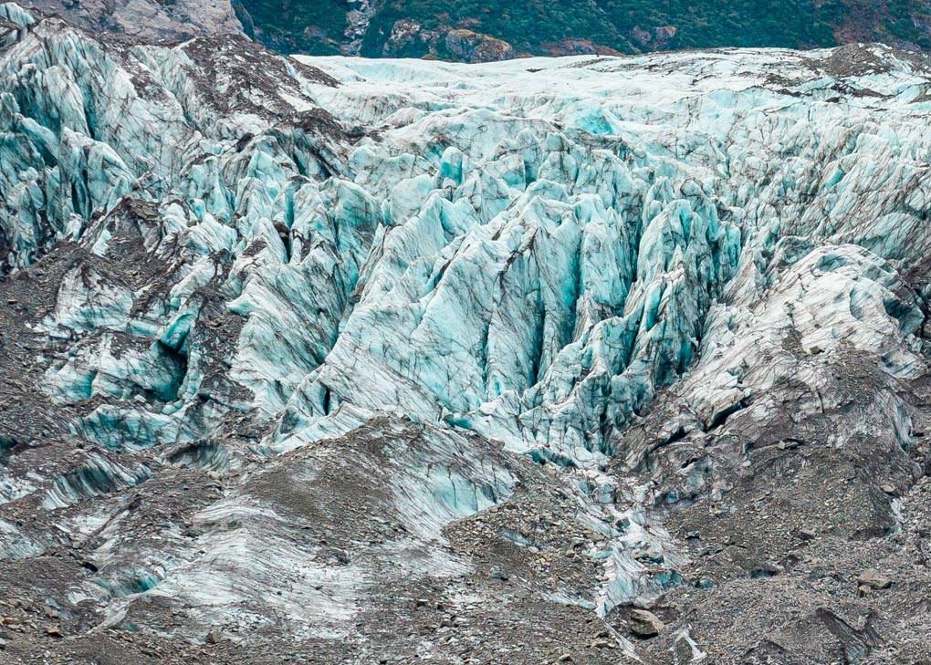 A close up of the Fox Glacier taken from the Fox Glacier Valley Walk