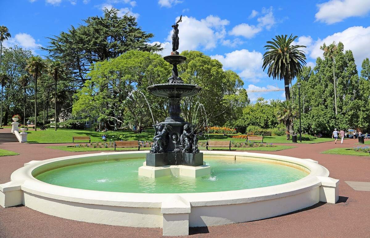 the victorian fountain at Albert Park in Auckland