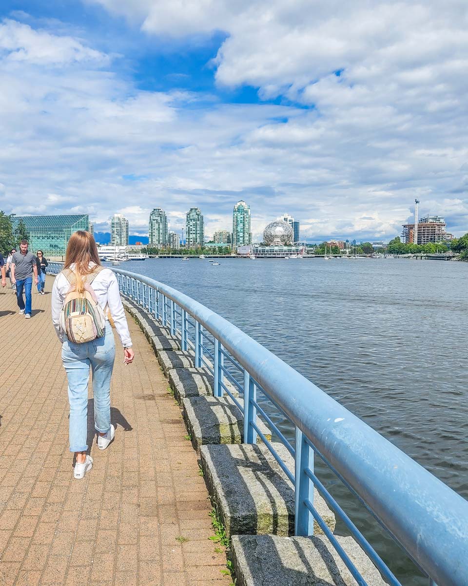 Bailey walks along the Vancouver Seawall