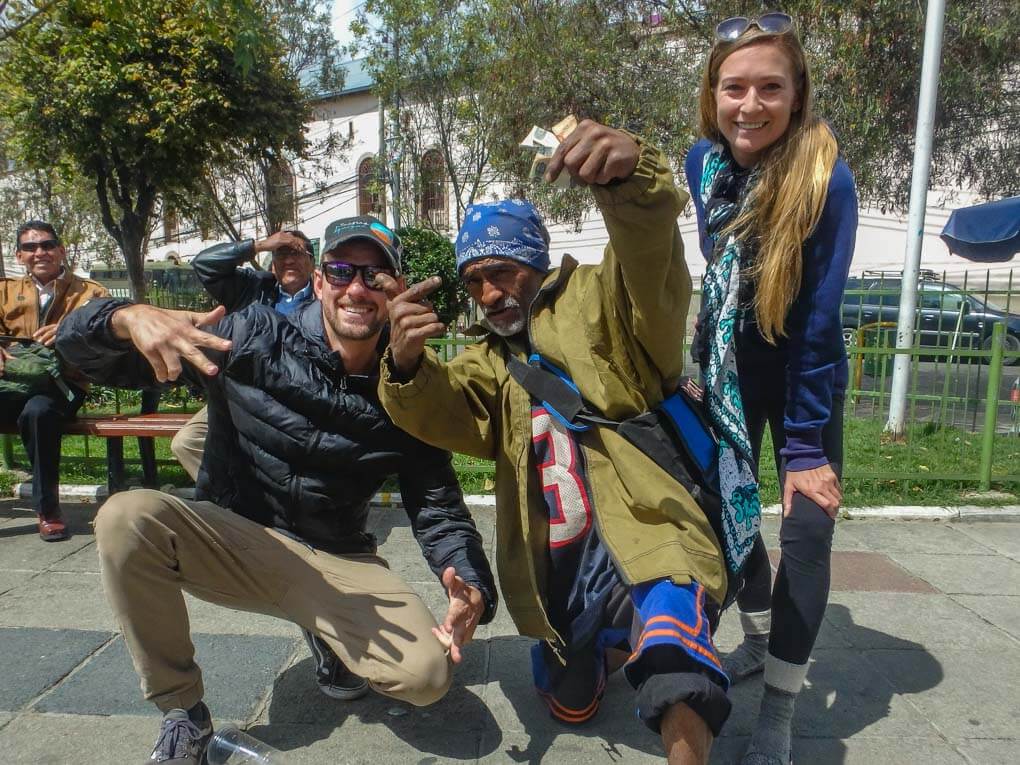 Bailey and Daniel pose for a photo with Crazy Dave in La Paz after hearing him speak about is time in the San Pedro Prison