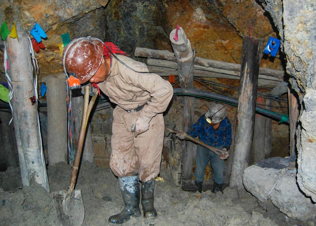 Two workers in the mines in Potosi, Bolivia