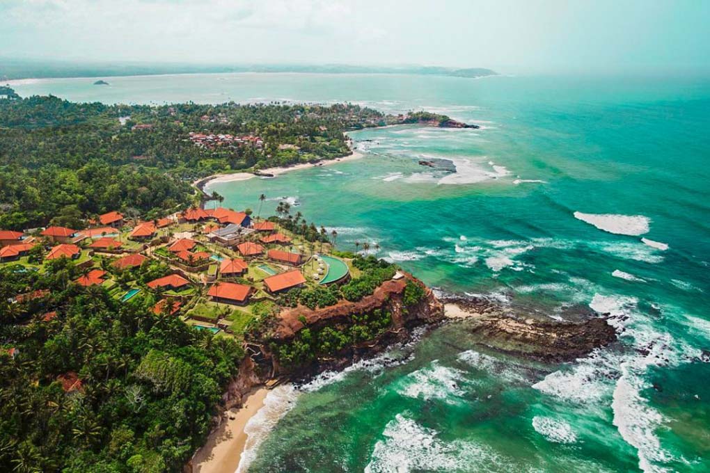A birds eye view of the Cape Weligama resort and hotel in Sri Lanka