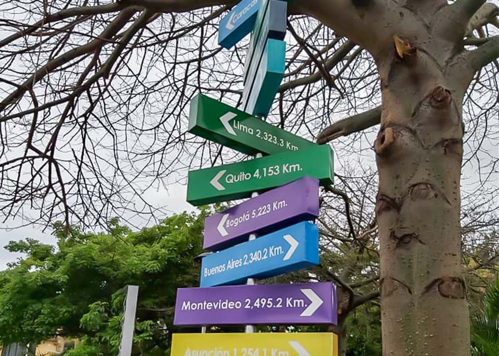 The sign at Plazuela Callejas marking the center of South America