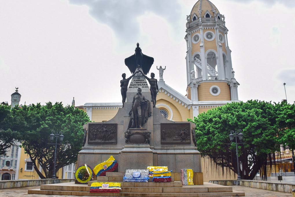 The statue of Simon Bolivar at Plaza Bolivar in Panama City, Panama