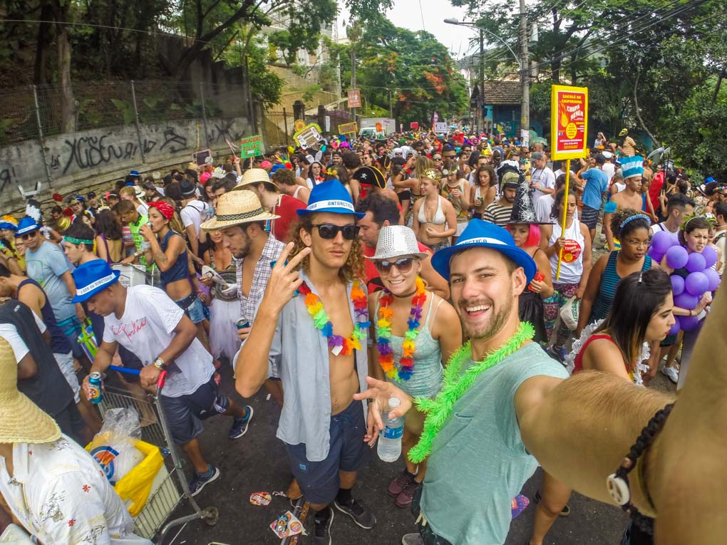 Taking a selfie in the middle of a crowd during Carnival in Rio