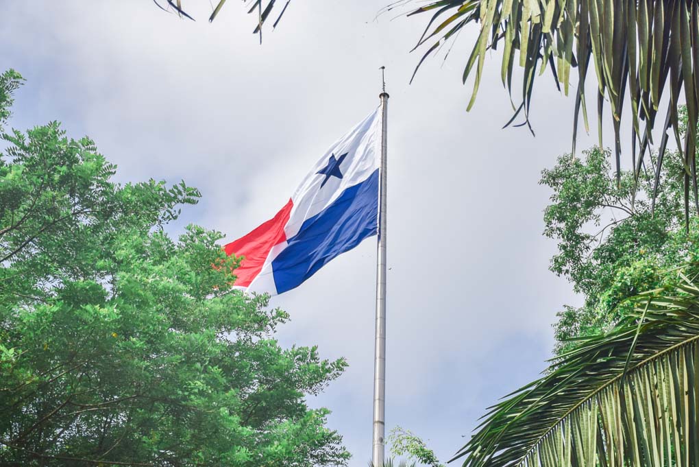 The Panama Flag flies on a pole in the countries capital