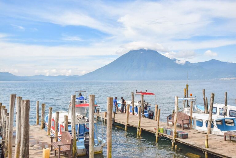 view of the lake and volcano at San Marcos, Lake Atitlan