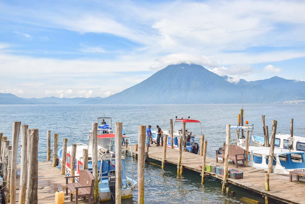 view of the lake and volcano at San Marcos, Lake Atitlan