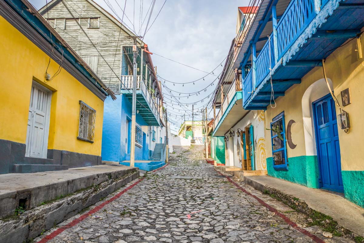 Colorful street in Flores, Guatemala