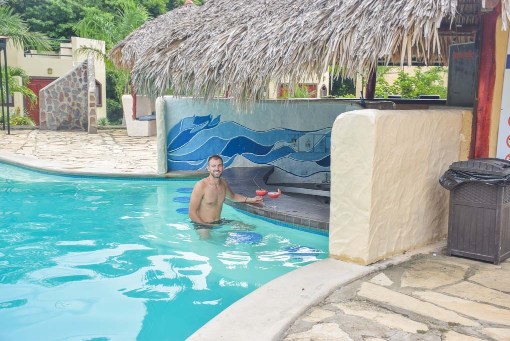 Daniel at a pool bar at our hotel in San Juan del Sur