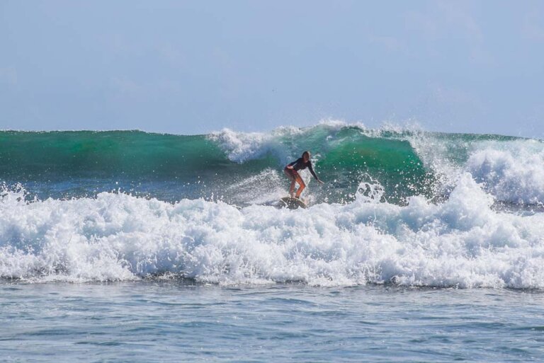 Bailey surfing in San Juan del Sur