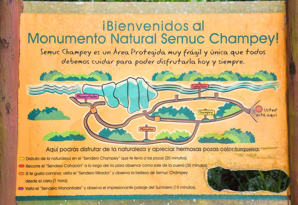 A map of the trails at Semuc Champey
