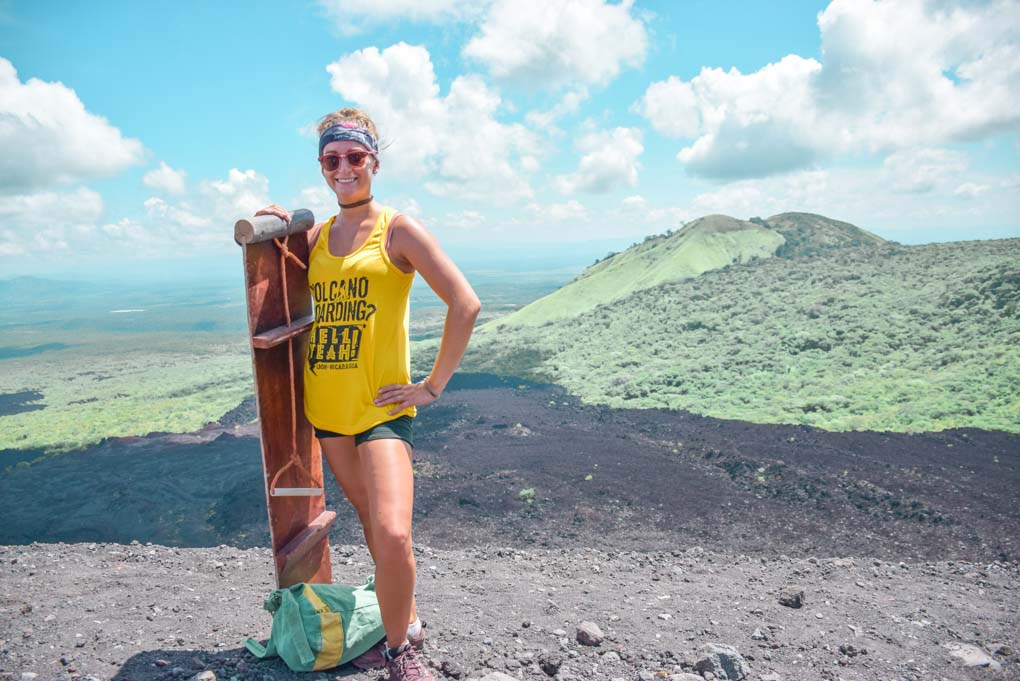 posing with my sandboard on cerro negro volcano near Leon, Nicaragua