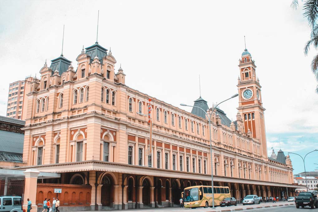 The outside of the Luz Train Station in Sao Paulo