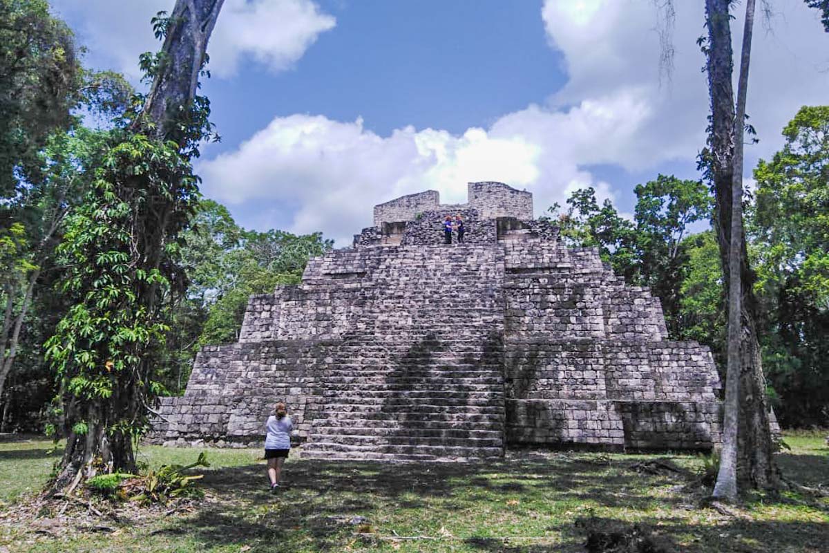A temple at the Yaxha ruins in Flores, Guatemala