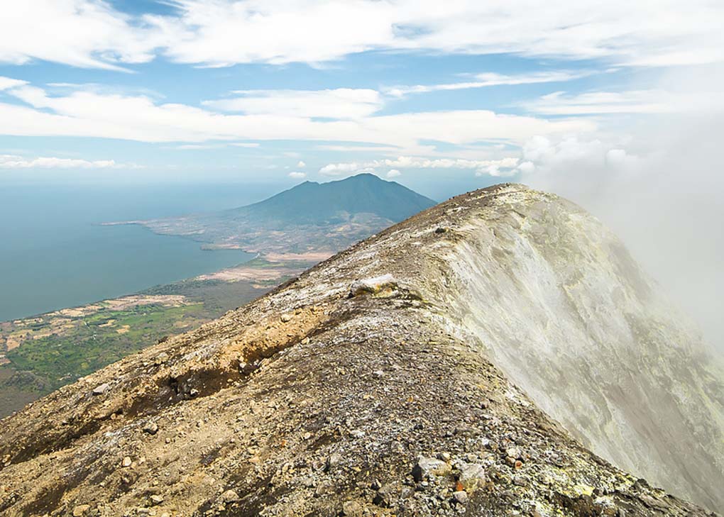 Fumes spill from the top of Concepcion Volcano, Ometepe Nicaragua
