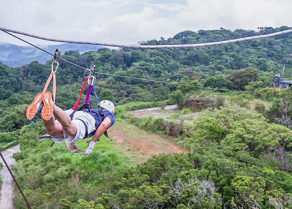 A man Ziplining in Monteverde, Costa Rica