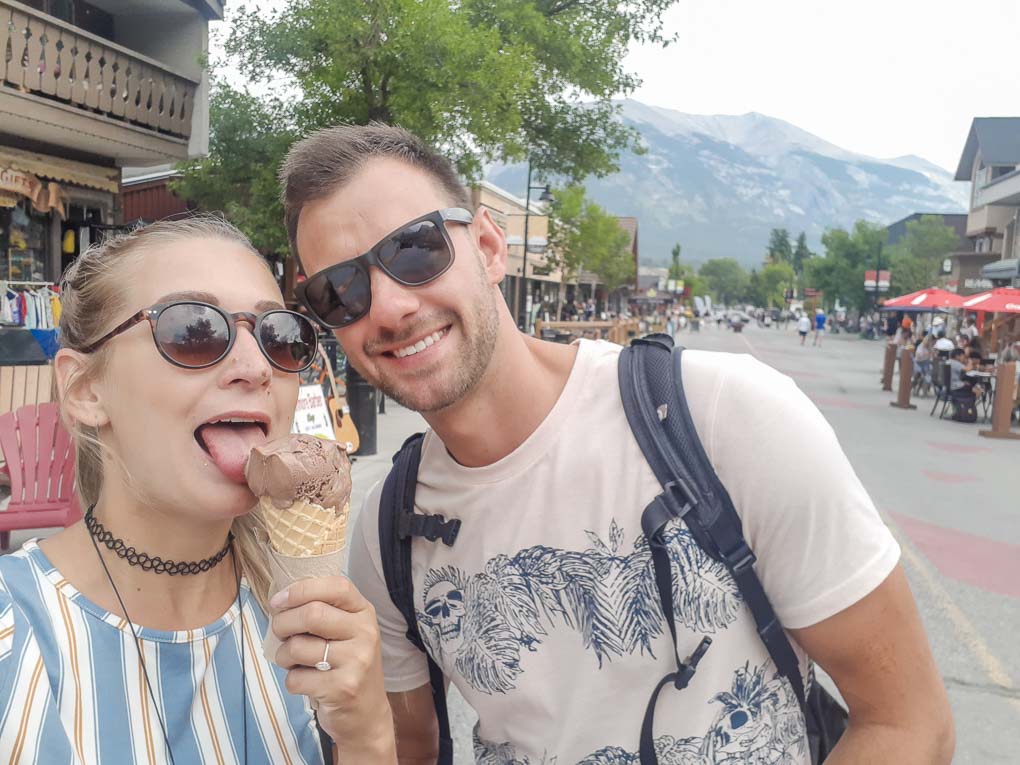 Eating ice cream at the Scoopin Moose in Canmore