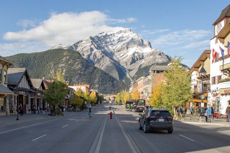 The main street at Banff Town on a sunny day