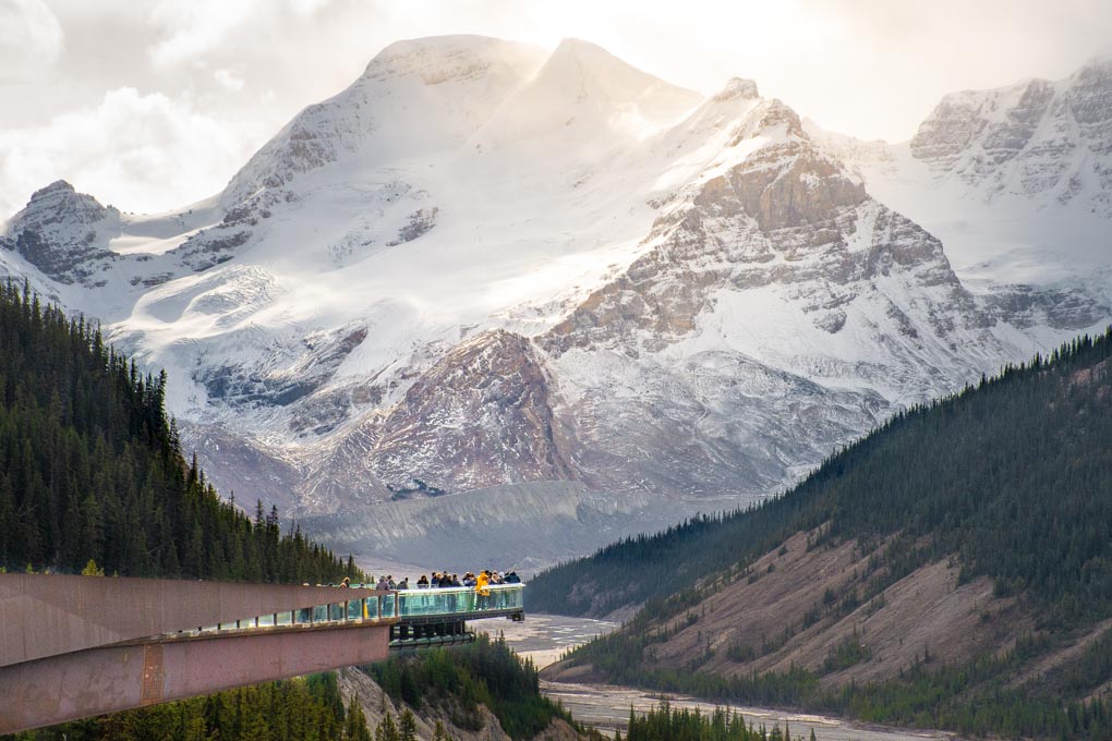 The Skywalk at the Athabasca Glacier showing the platform and the mountains in the background