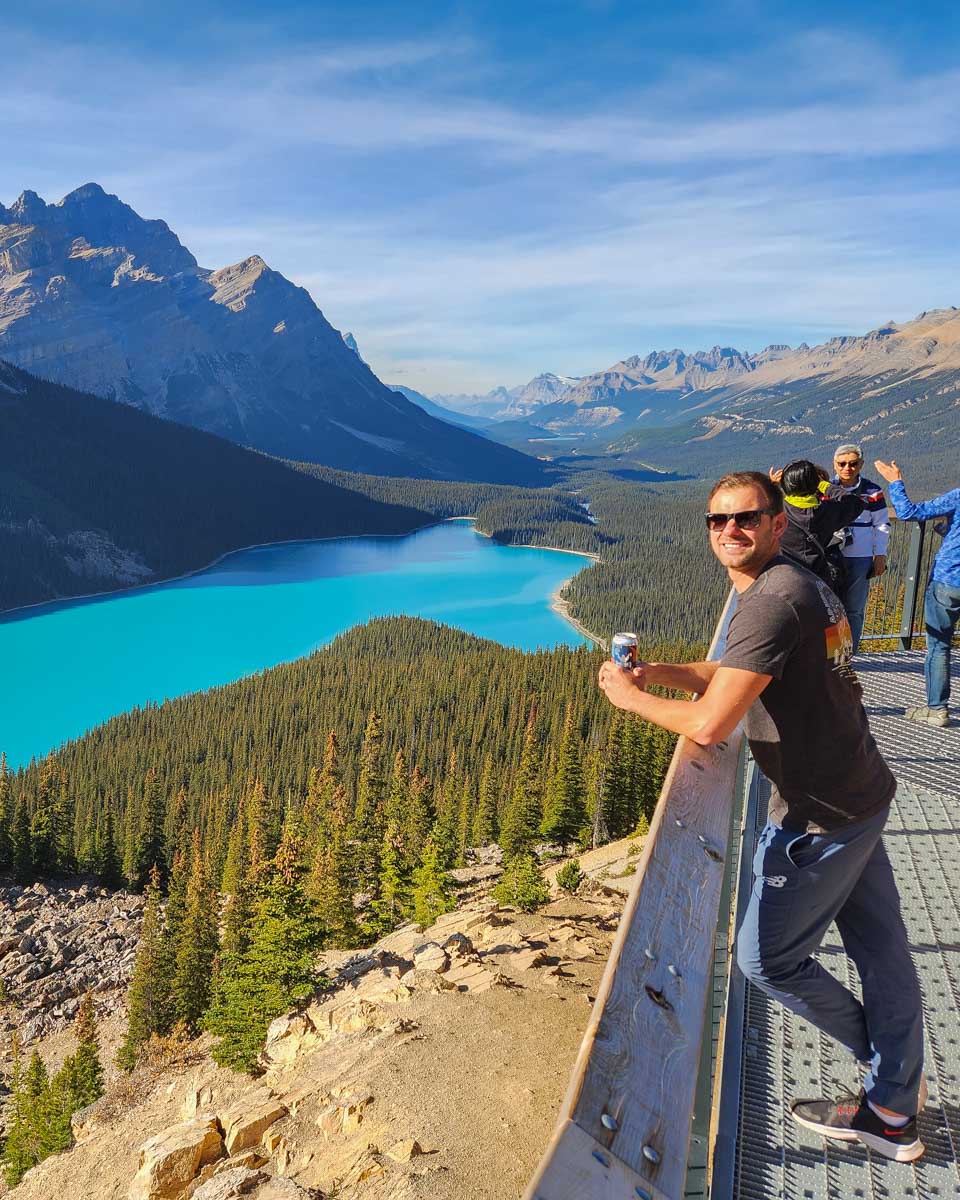 Daniel at the Peyto Lake Lookout at sunset on the Icefields Parkway, Canada
