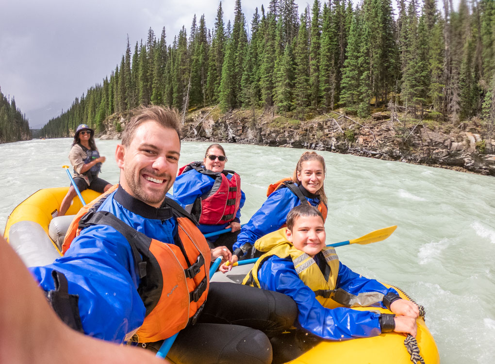 Selfie while white water rafting in Jasper
