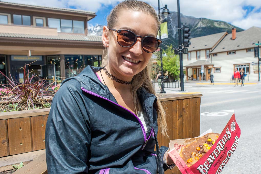 Bailey about to eat a beaver tail in Canmore