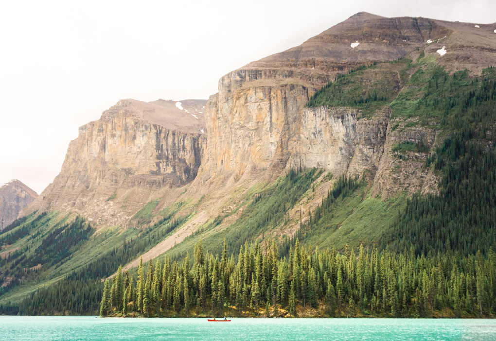 A Canoe on Maligne Lake in Jasper National Park, Canada