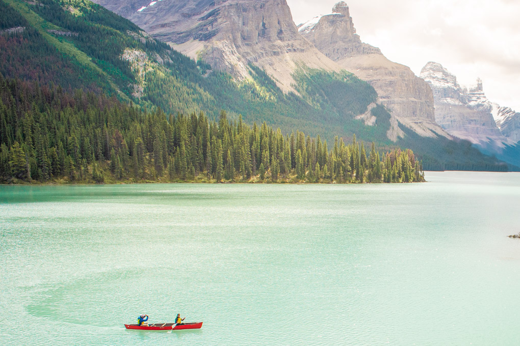 canoeing on Maligne Lake Jasper