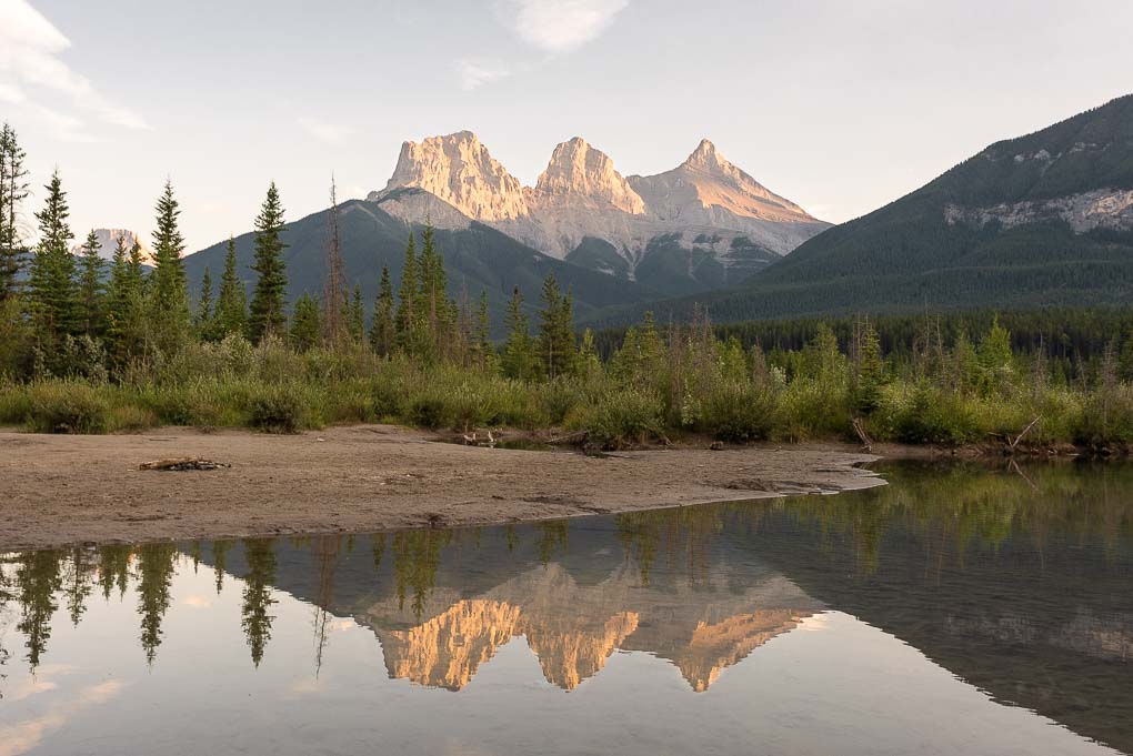 A reflection shop of the Three Sisters Mountain Range in Canmore