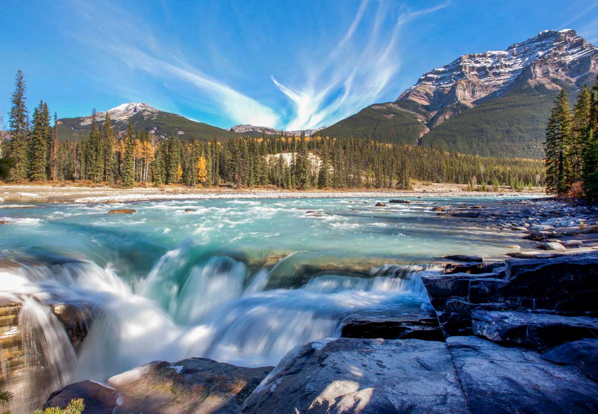 Athabasca River runs into Athabasca Falls