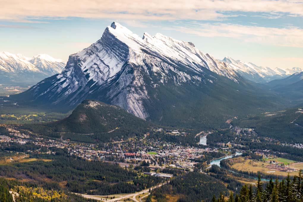 View for the Mt Norquay cairlift of Banff Town and Mt Rundle