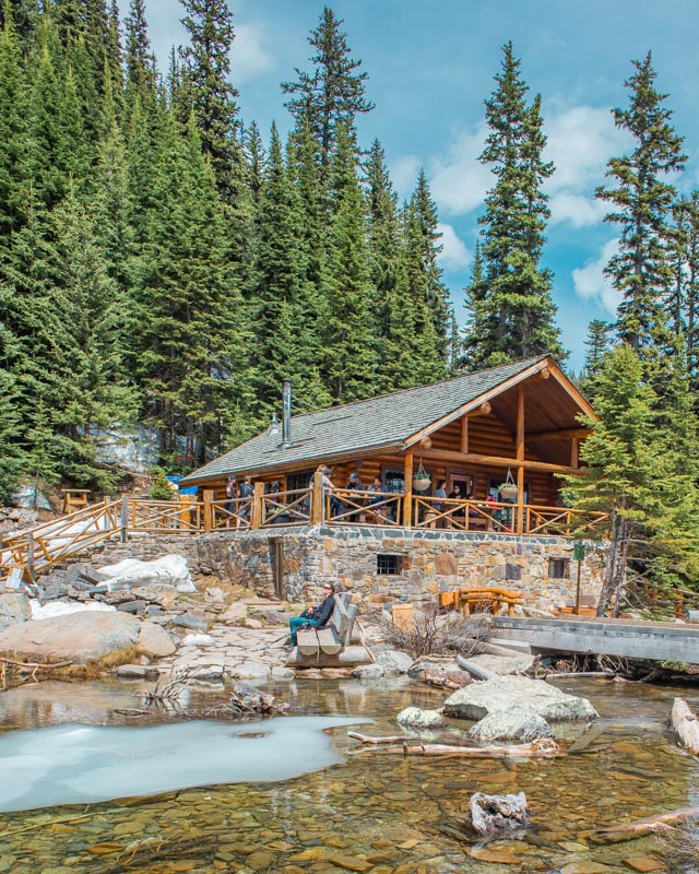 The Lake Agnes Tea House taken from a seating area at the lake