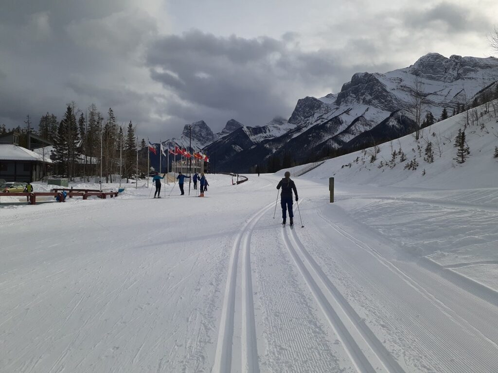 woman cross country skiing in Canmore, Alberta