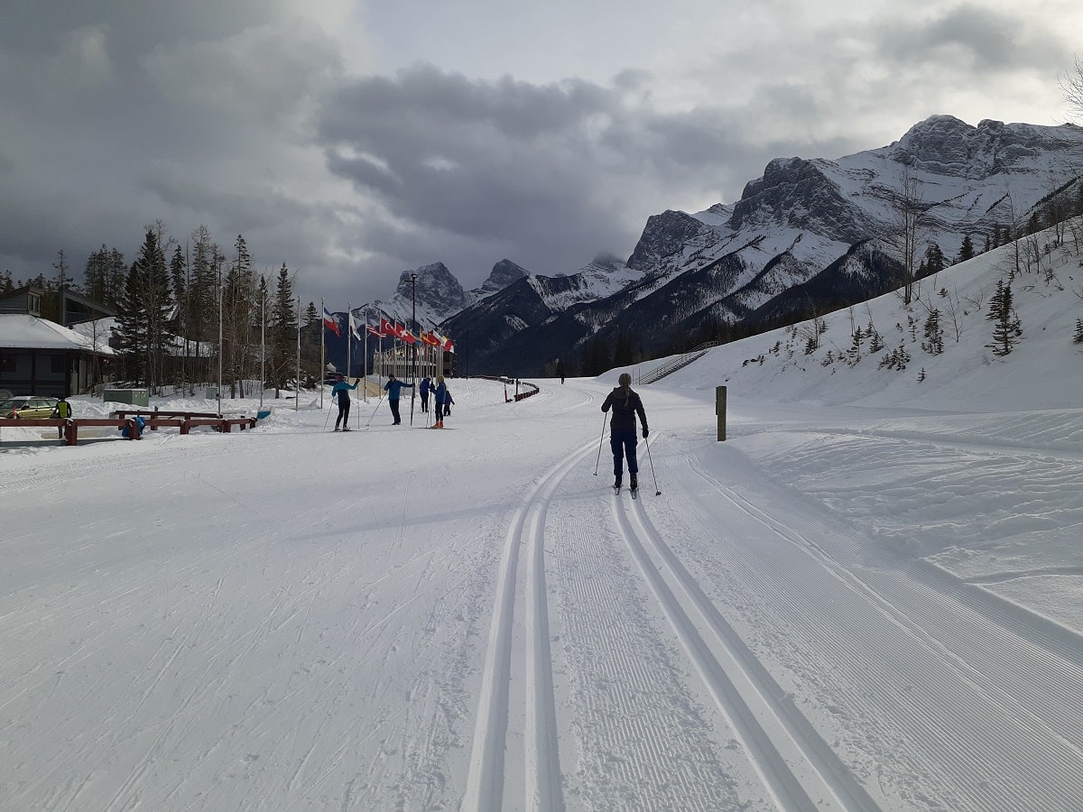 woman cross country skiing in Canmore, Alberta