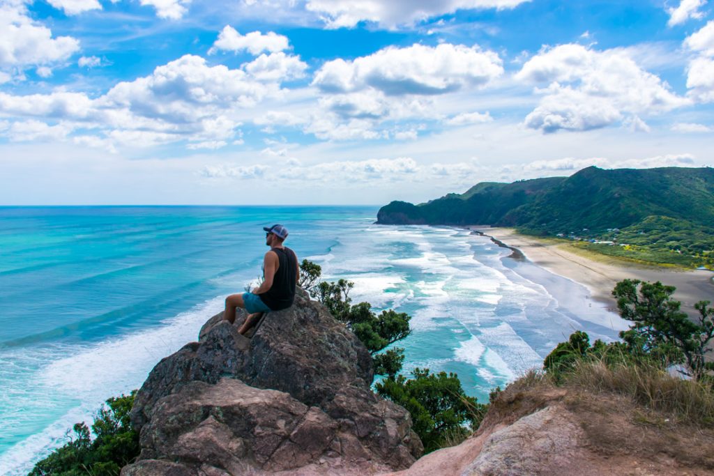View of Piha Beach, New Zealand from the top of Lion Rock