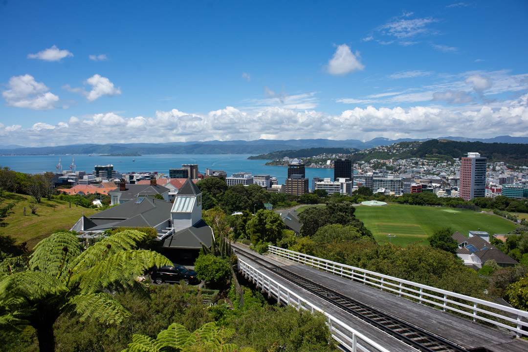 Views fo the ocean from the top of the Wellington Cable Car