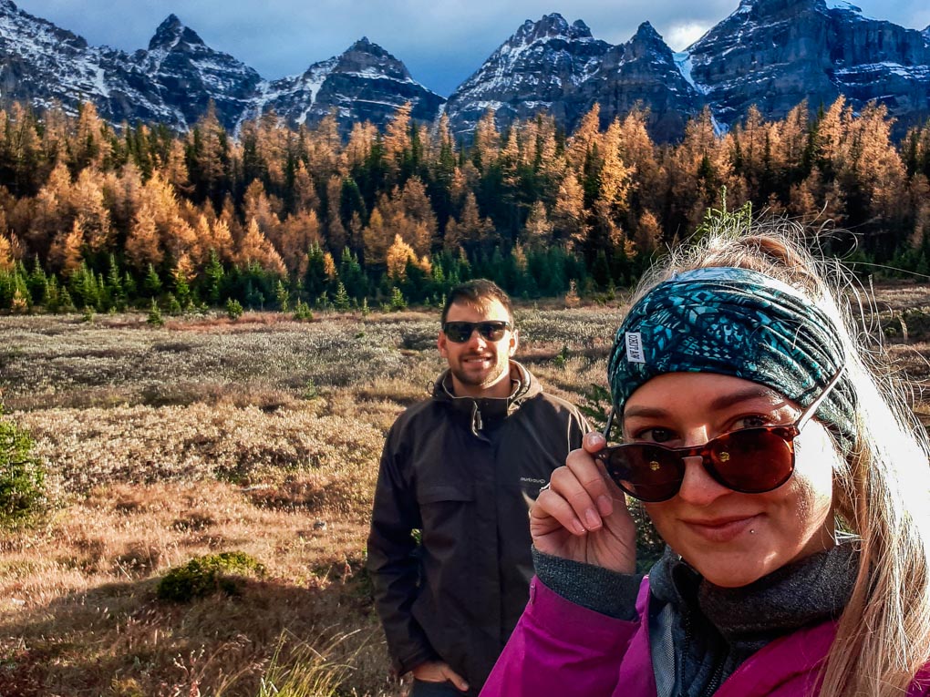 dan and bailey take a selfie in the larch valley, Canada
