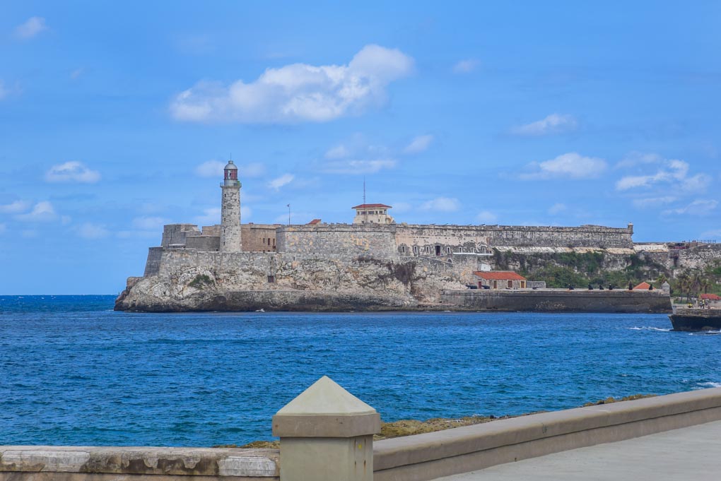 Views fo the fort and ocean from the Malecon in Havana