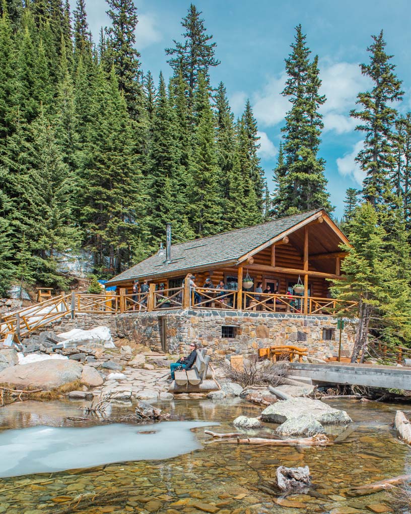 The Lake Agnes Tea House on a sunny day in Banff