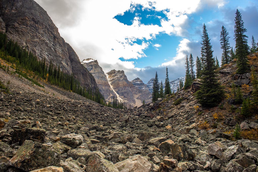 Looking back at the Ten Peaks from the Consolation Lakes Trail