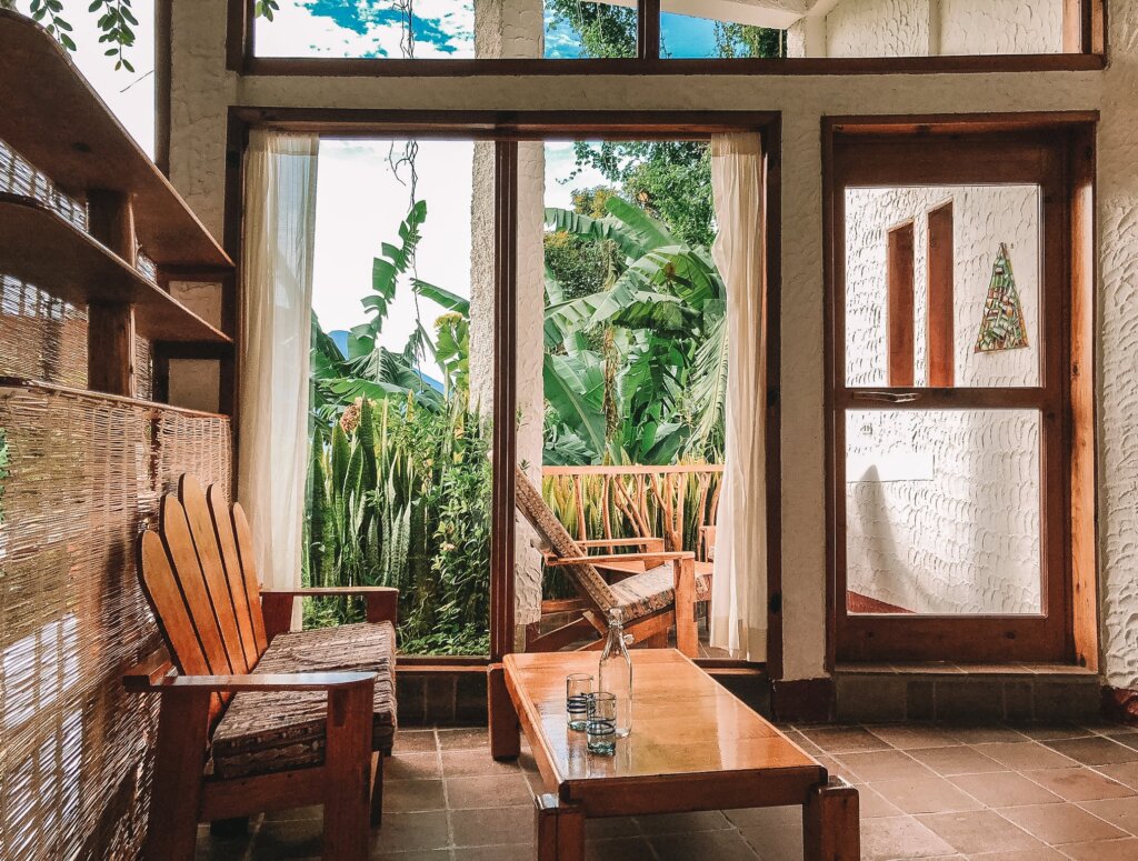 One of the bedrooms in Lush Atitlan hotel in San Marcos, Lake Atitlan