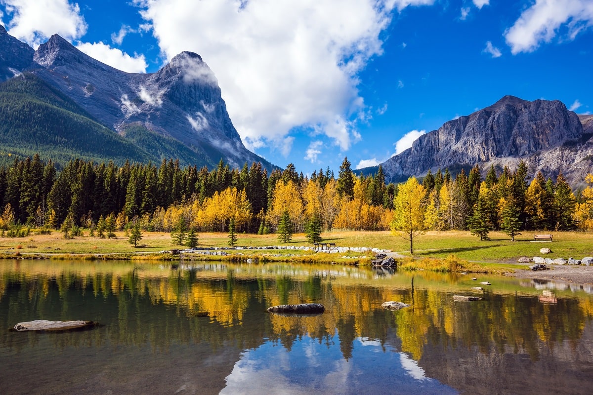 reflections on Quarry Lake in Canmore