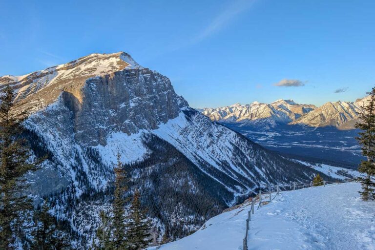 View-of-the-Canadian-Rockies-on Ha Ling Peak hike in-winter-Canada