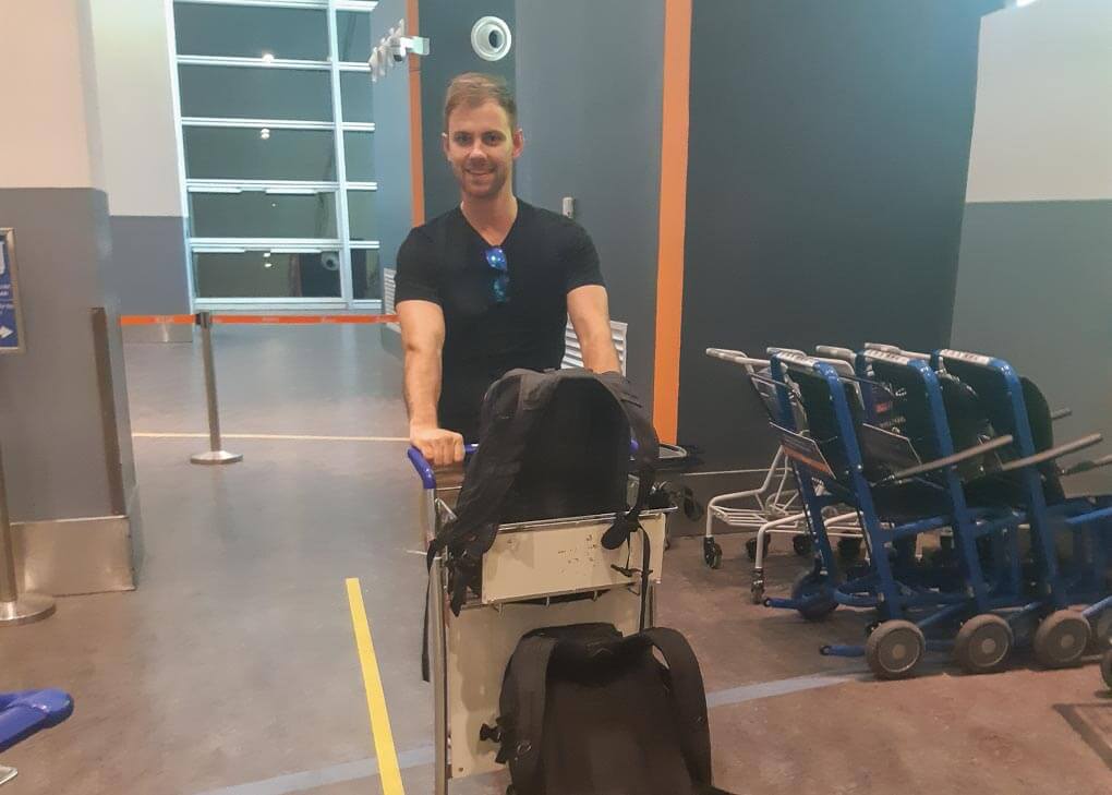 Reading to board with snacks packed in my bag