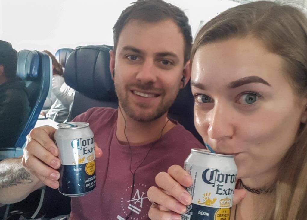 Drinking beer on a airplane on along haul flight