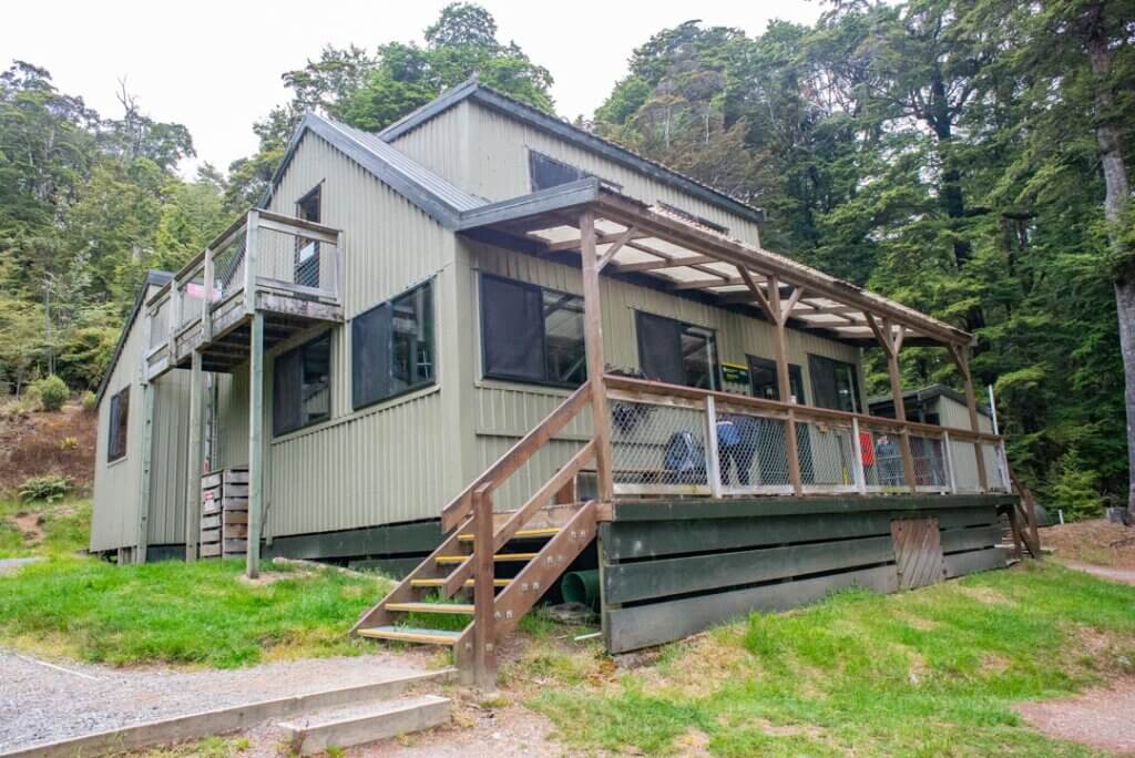 The outside of the Moturau hut in New Zealand