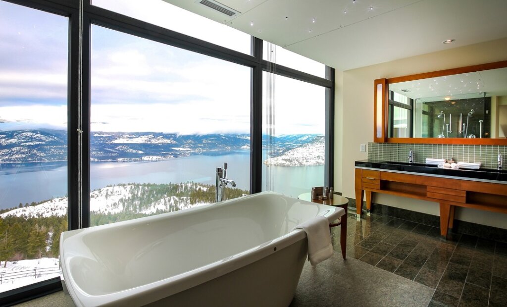 Bathtub with a view at the Sparkling Hills Resort in Vernon, BC