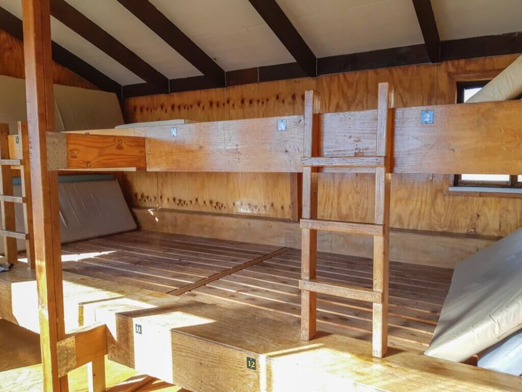 bunk beds in the pinnacles hut in new zealand